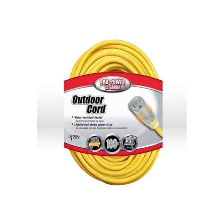 Southwire SJTW Extension Cord, 12 AWG, Outdoor, 12/3, 1 Outlets, 5-15R, Yellow, Vinyl, 5-15P, 100 ft 02589SW-0002